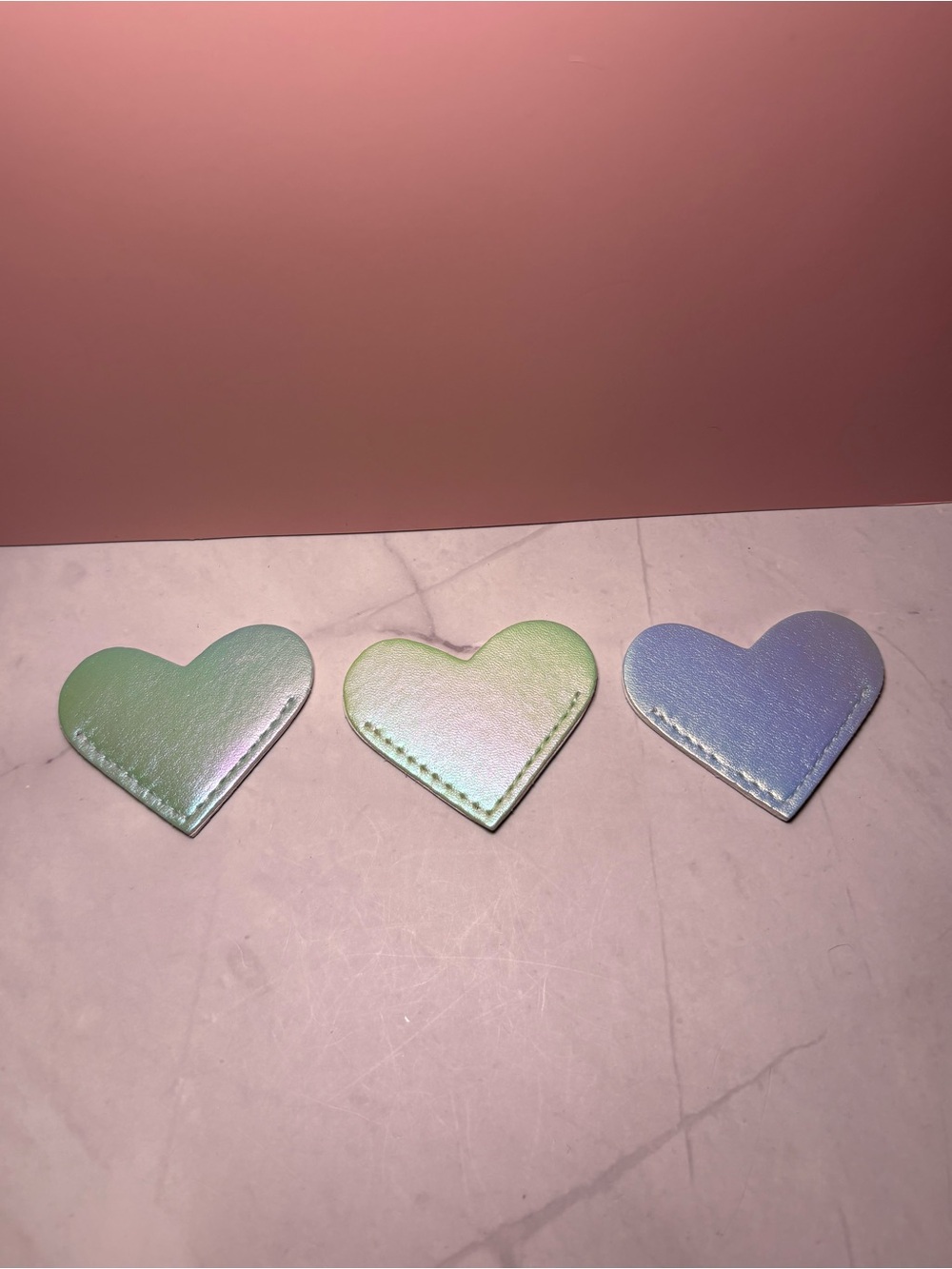 💚 Green and Blue Iridescent PU Leather Heart Shaped Corner Bookmarks - Set of 3